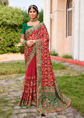 Dark Pink Satin Silk Embroidery Saree-4426